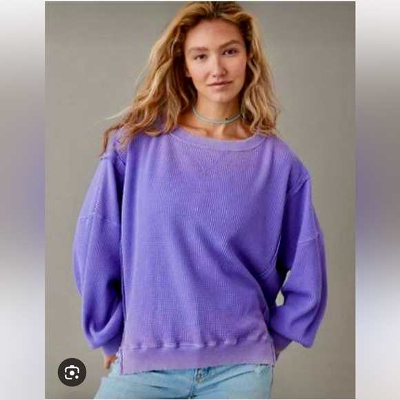 AE Oversized Big Hug Waffle PURPLE Sweatshirt S - Picture 5 of 9